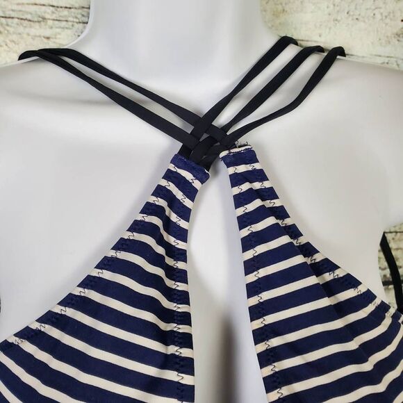 Abercrombie & Fitch Striped One Piece Swimsuit Women’s Large Cutout Halter - Picture 3 of 7